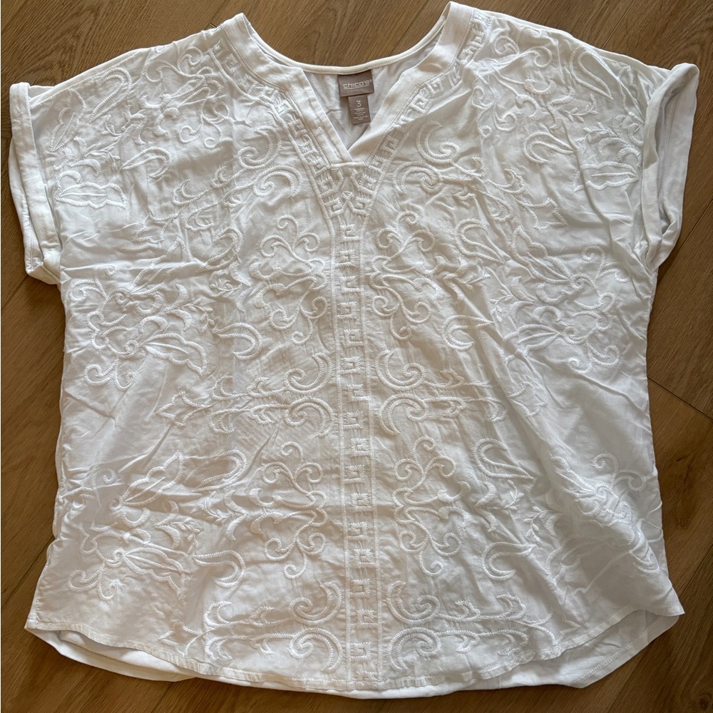 Chico’s White Embroidered Women's Top Size Extra Large - 100% Cotton